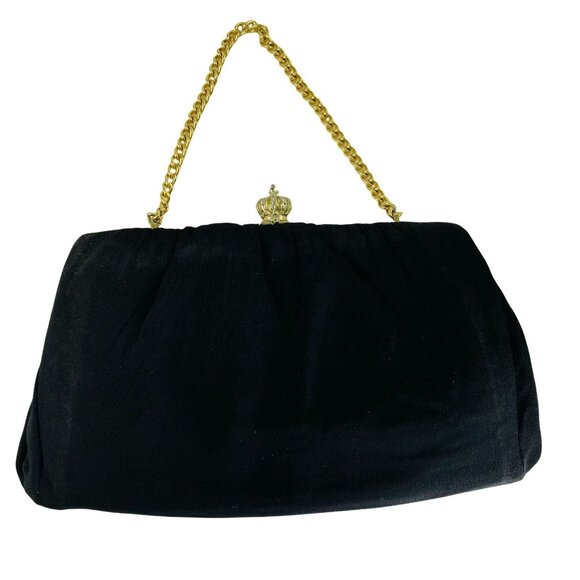 Vintage Black Fabric Evening Purse Clutch Wedding Handbag 9 x 5 u - Picture 10 of 10